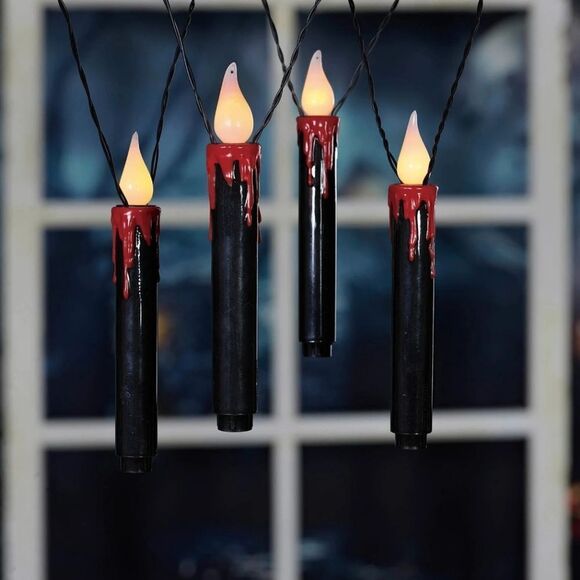 Halloween Battery Operated Flickering LED Dripping Candle String Lights w Timer - Picture 8 of 8